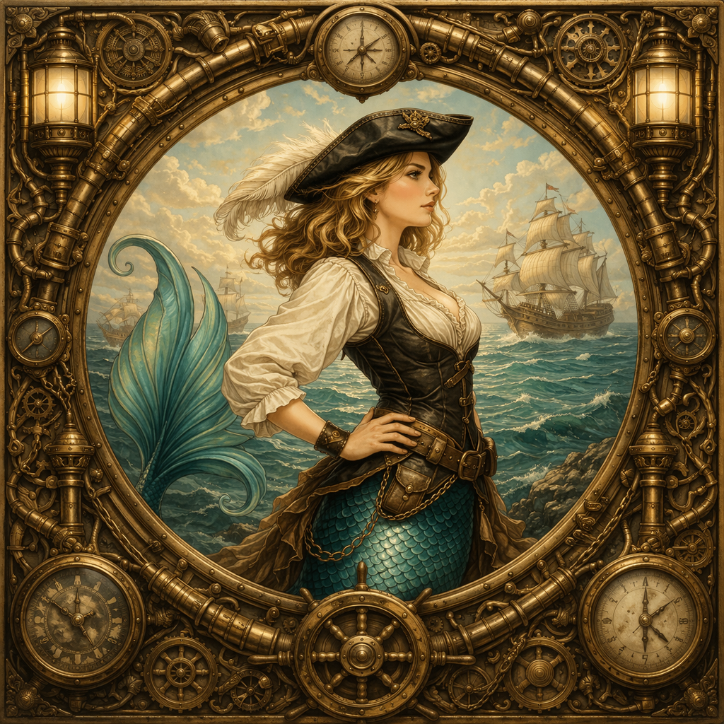 Portrait de pirate sir&egrave;ne steampunk